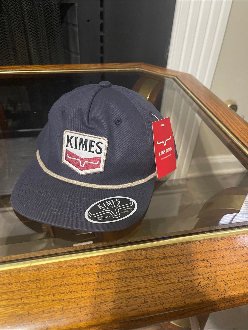 Kimes Ranch Navy Hat with Cream Rope and Red Patch
